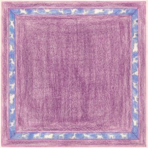 Hundedecke, aus Jeansstoff und mit alten Decken gefüttert, mit Durchzugsstickerei.